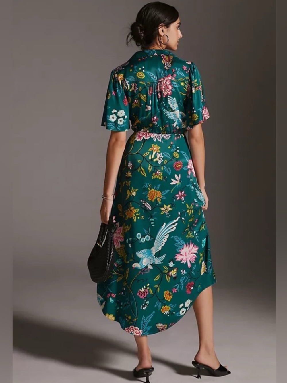 Anthropologie Maeve Floral Button Front Wrap Shirt Dress Size 8 Green Boho - Picture 3 of 15